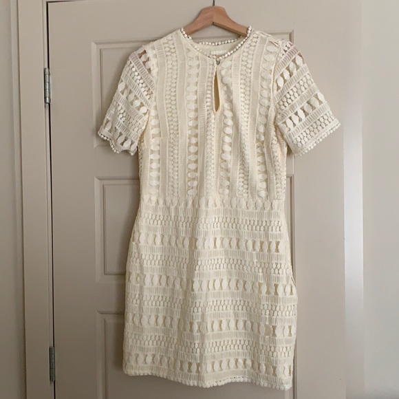 H&M Cream Crochet Knee Length Sweater Dress Size 12 - Picture 1 of 8